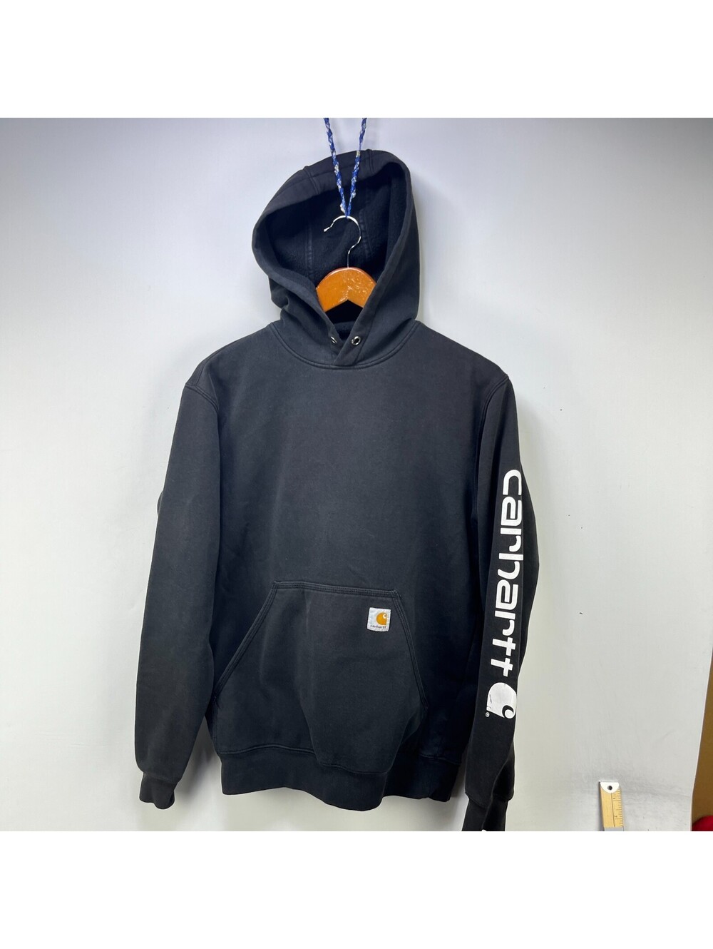 Carhartt Sun Faded Black Sleeve Logo Work Pullover Hoodie S